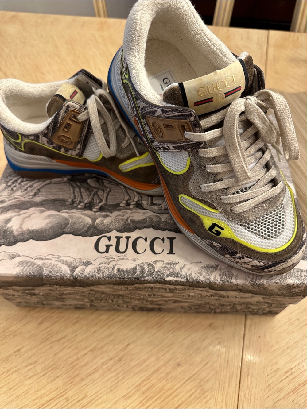 Gucci ultrapace Suede, leather andMesh Sneakers with Neon Yellow Accents